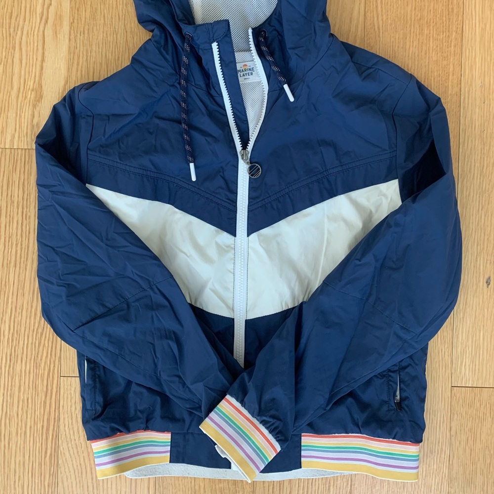 Marine Layer Windbreaker, Blue with Multicolor Stripes